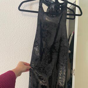 Black halter mini dress